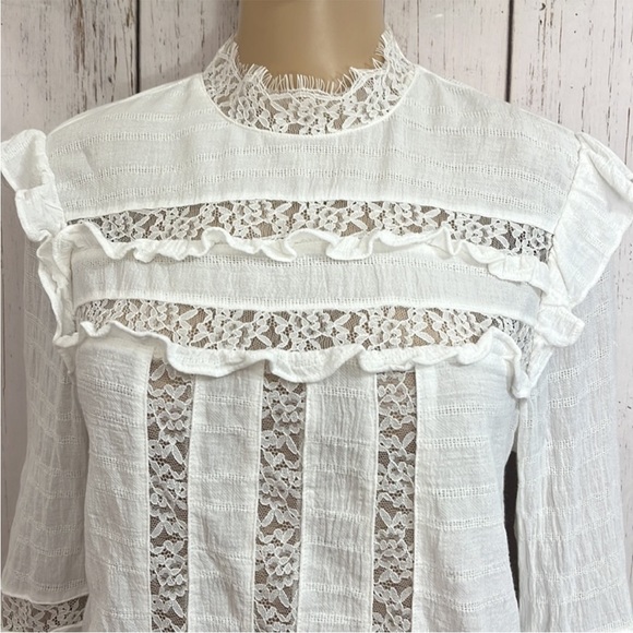 White Lace Ruffle Women's Top - Picture 3 of 14